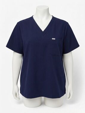 Figs Navy V-Neck Short Sleeve Scrub Women's Top with Chest Pocket XXL
